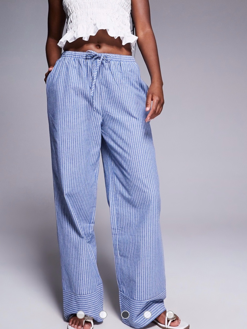 Striped Blue Wide-Leg Cotton Lounge Pants